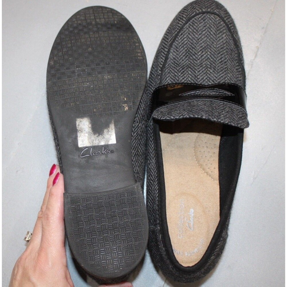 Clarks Trish Rose Loafers Women’s 10 Gray Herringbone Slip On Comfort - Picture 9 of 9